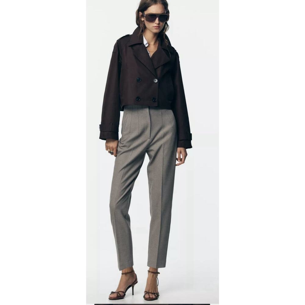 NWT Zara High Waisted Taupe Brown Tapered Pant Size Small Preppy City Office